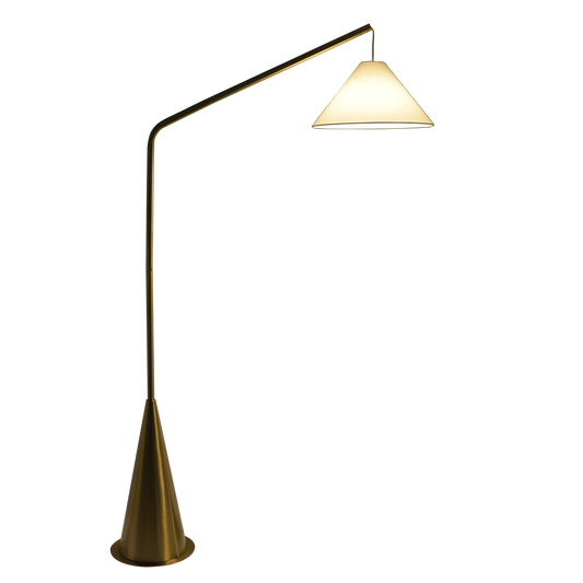 Floor Lamp with On/Off Switch, Coned Base, Hanging White Shade, 67in Tall, Room Light, Antique Brass