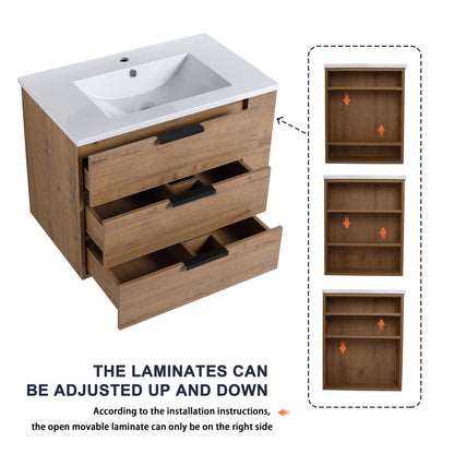 30-Inch Modern Wall-Mounted Bathroom Vanity with Soft Close Drawers and Adjustable Side Shelf