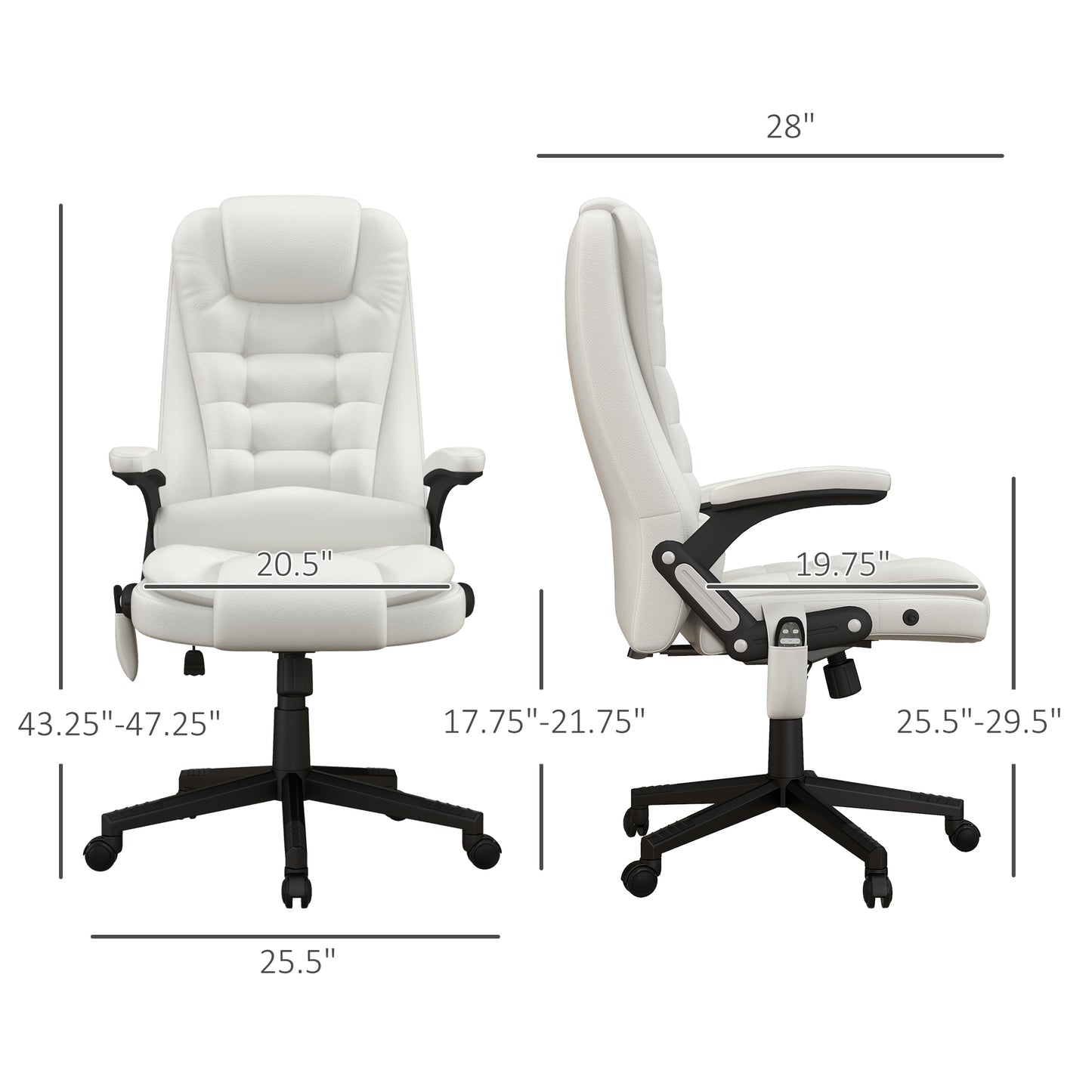 Ergonomic High Back Massage Office Chair with Heated Recline and Remote Control, White PU Leather