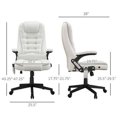 Ergonomic High Back Massage Office Chair with Heated Recline and Remote Control, White PU Leather