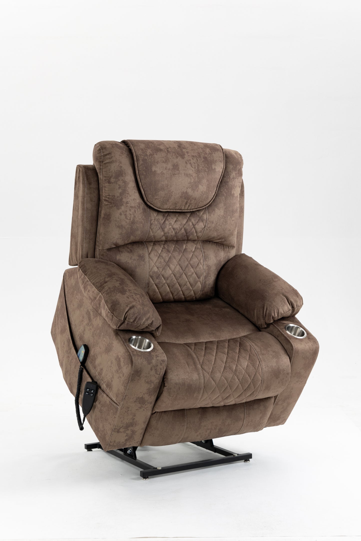 Oversized Velvet Lift Chair with 180° LayFlat, 400 lb Cap, 25in Seat, OKIN Motors, Recliner Brown
