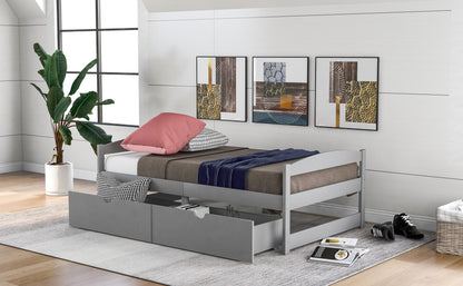 Gray Twin Platform Bed with Spacious Under-Bed Drawers