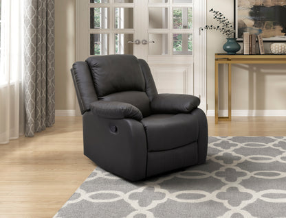Manual Reclining Chair with Faux Leather Upholstery, Solid Wood Frame, PillowTop Arms, Living Dark Brown