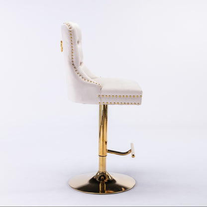 Beige Velvet Swivel Bar Stools Set Of 2 Adjustable