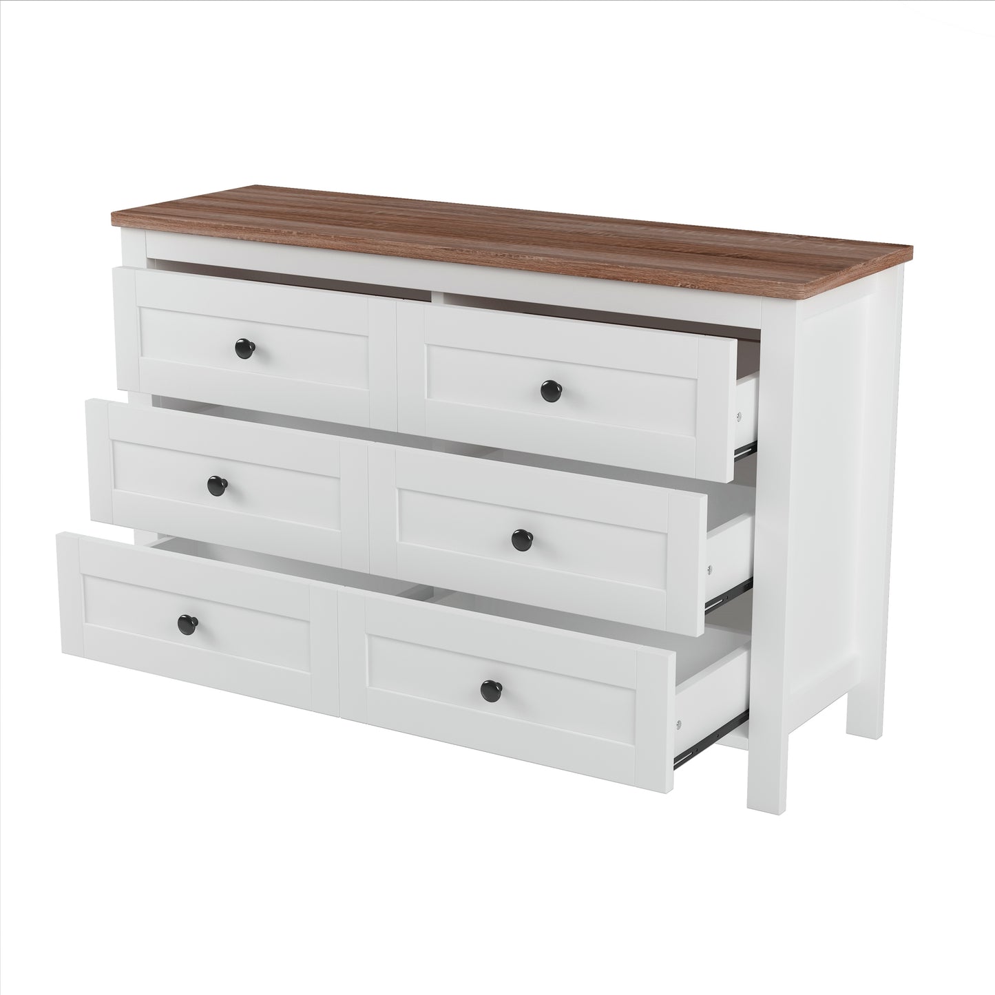 Chic Vintage-Inspired 6-Drawer Wooden Dresser with Rustic Charm for Bedroom - White & Brown