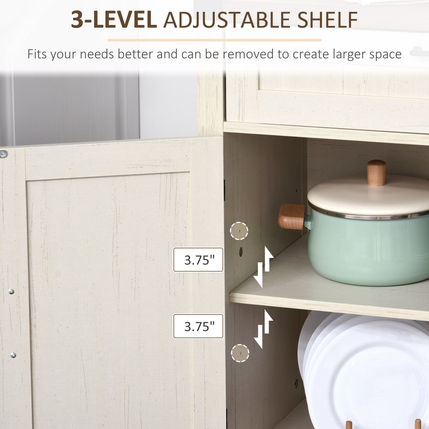 HOMCOM Farmhouse Sideboard Buffet Cabinet, Rustic 2 Barn Doors Kitchen Cabinet, Accent Cabinet with Storage for Living Room, White