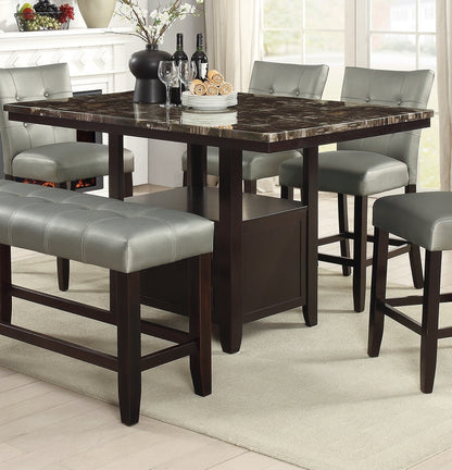 Counter Height Dining Table With Faux Marble Espresso Brown
