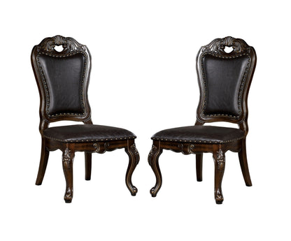 Set of 2 Solid Wood Dining Chairs with Leatherette Seats, Traditional Cabriole Legs, Nailhead Trim Walnut