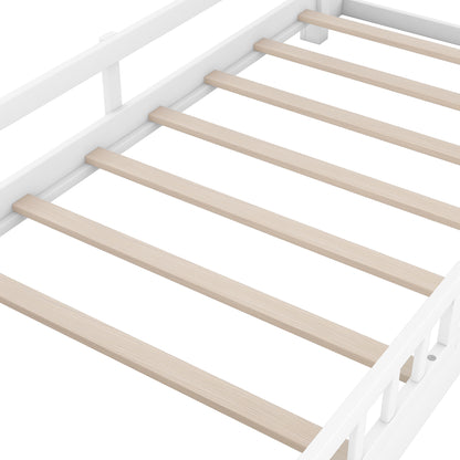 Contemporary Twin Wooden Platform Bed with LED Headboard Storage and Safety Guardrails in White