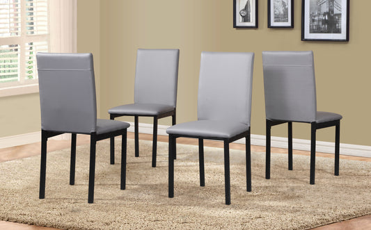 Set of 4 Faux Leather Dining Chairs with Metal Frame, 21.5 x 17.5 x 36 in, 200 lb Capacity Gray