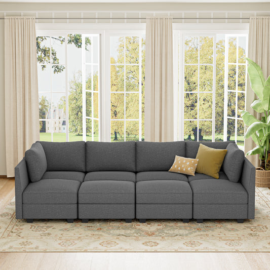 8-Seater Modular U-Shape Sectional Sofa with Hidden Storage, Armless Convertible Couch Living Room Grey