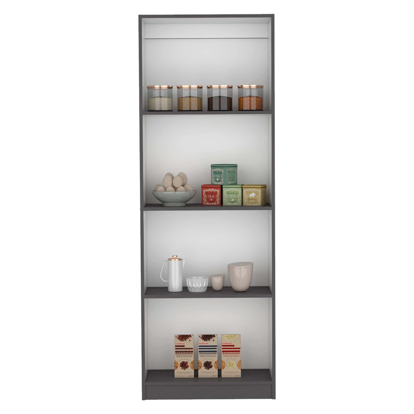 Modern 4-Shelf Bookcase with Elegant Display for Books and Decor - Matt Gray / White Finish - Ideal for Home or Office