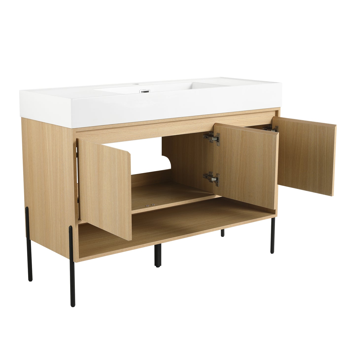 Modern Oak 48" Bathroom Vanity Set with Single Resin Sink and 3-Door Storage Cabinet