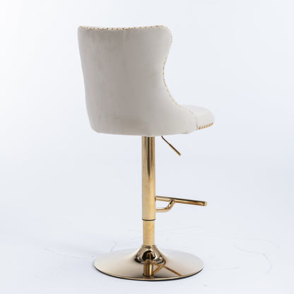 Beige Velvet Bar Stools Tufted Back Adjustable 25 33 Set 2