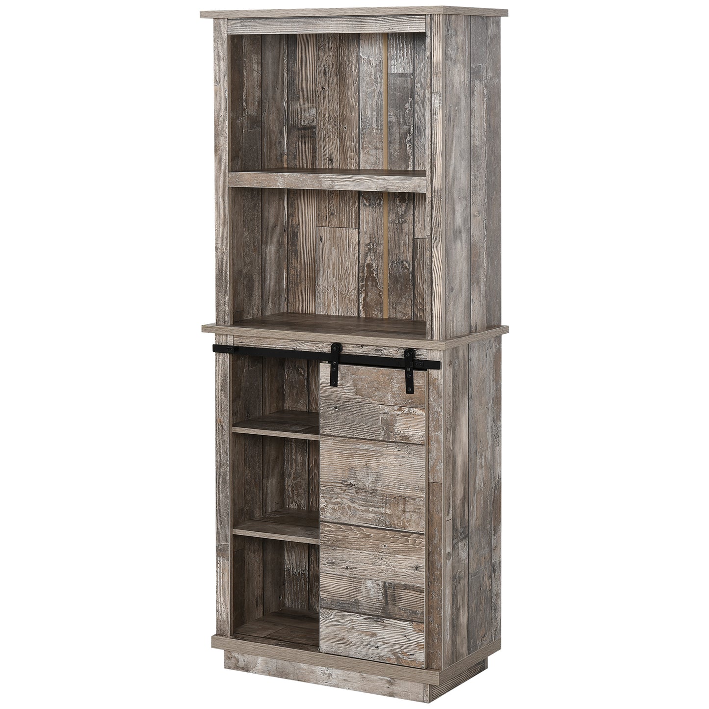 Rustic Farmhouse Kitchen Pantry Cabinet with Sliding Barn Door, Adjustable Shelving and Vintage Finish
