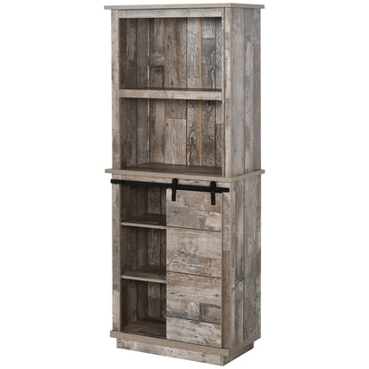 Rustic Farmhouse Kitchen Pantry Cabinet with Sliding Barn Door, Adjustable Shelving and Vintage Finish