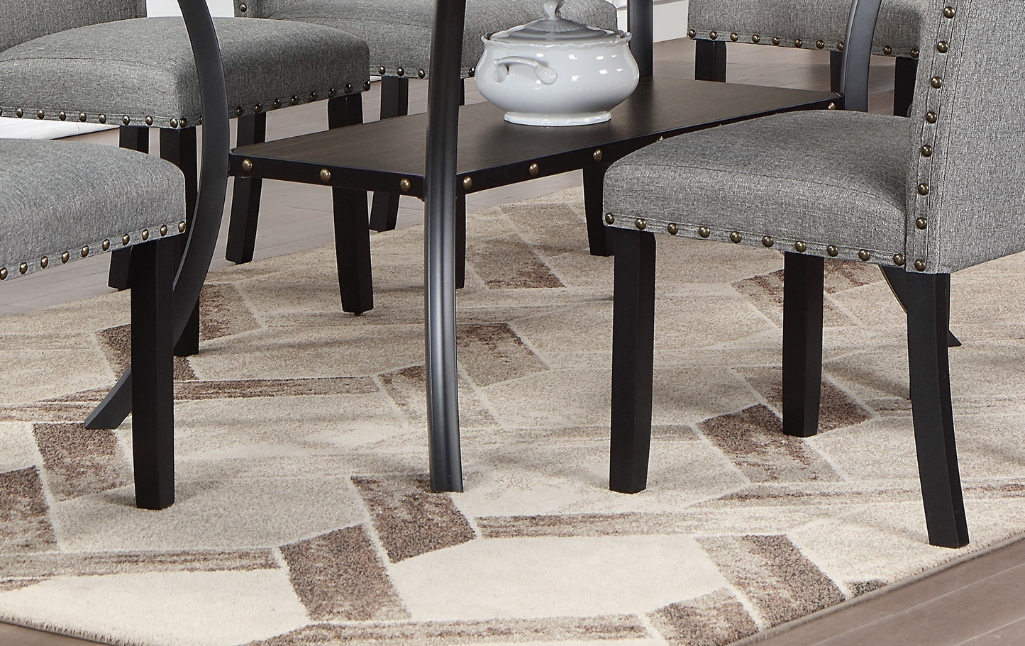 Rectangular Dining Table Rubberwood Nailhead Storage Finish