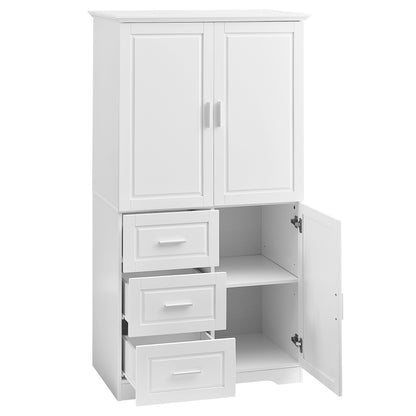 Versatile Tall Storage Cabinet with Doors and Drawers for Bathroom, Office, or Kitchen - White MDF Design
