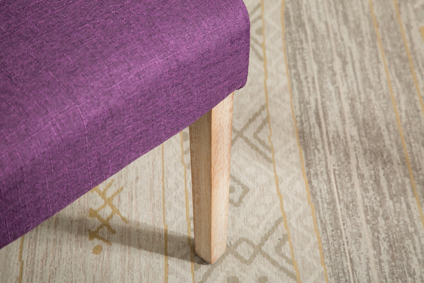 Solid Wood Tufted Parsons Dining Chair, Set of 2, 200 lb Capacity, Oak Finish, Polyester, Purple