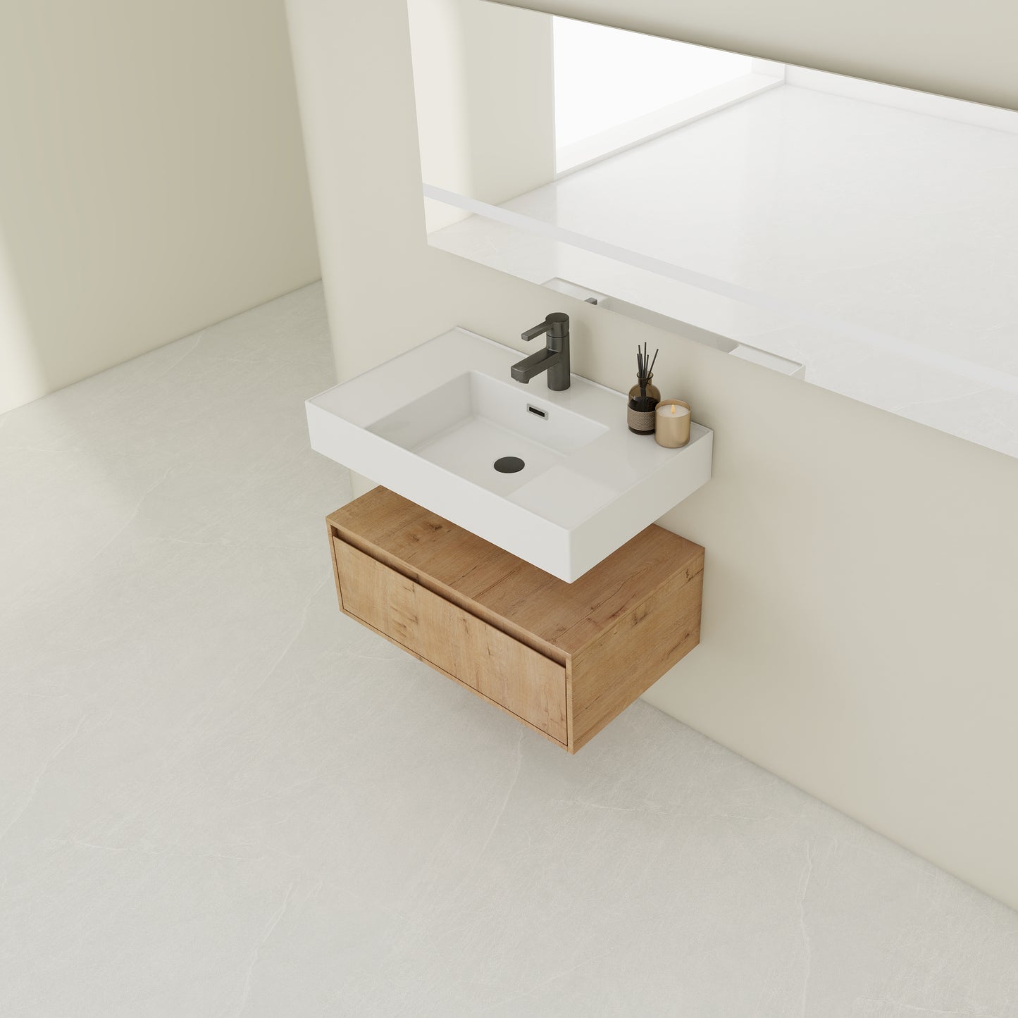 Modern 30-Inch Wall-Mounted Bathroom Vanity with Soft-Close Drawer and Elegant Resin Sink