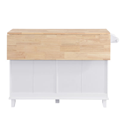 Rustic White Farmhouse Kitchen Island Set with Drop Leaf, 2 Stools, and Ample Storage