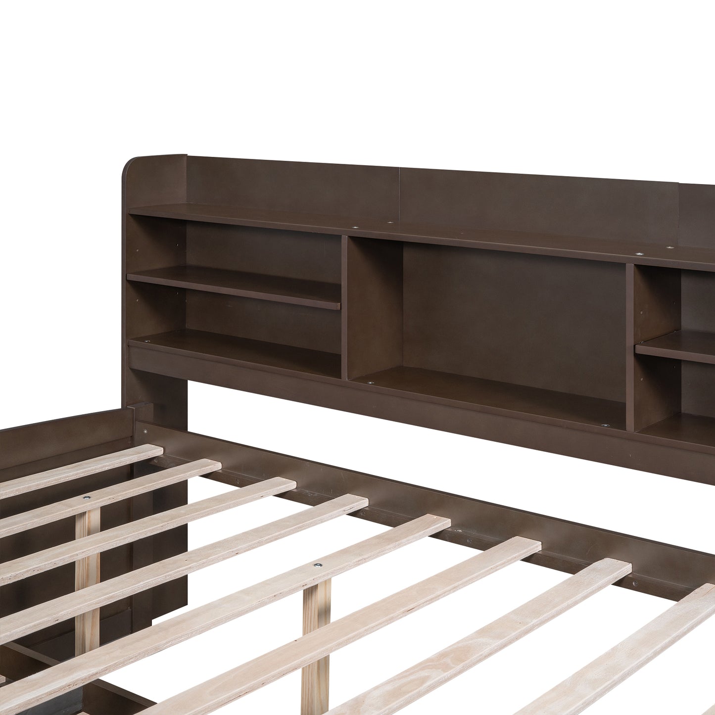 Antique Grey Full Size Wooden Captain Bed with Shelves, Drawers, and Trundle