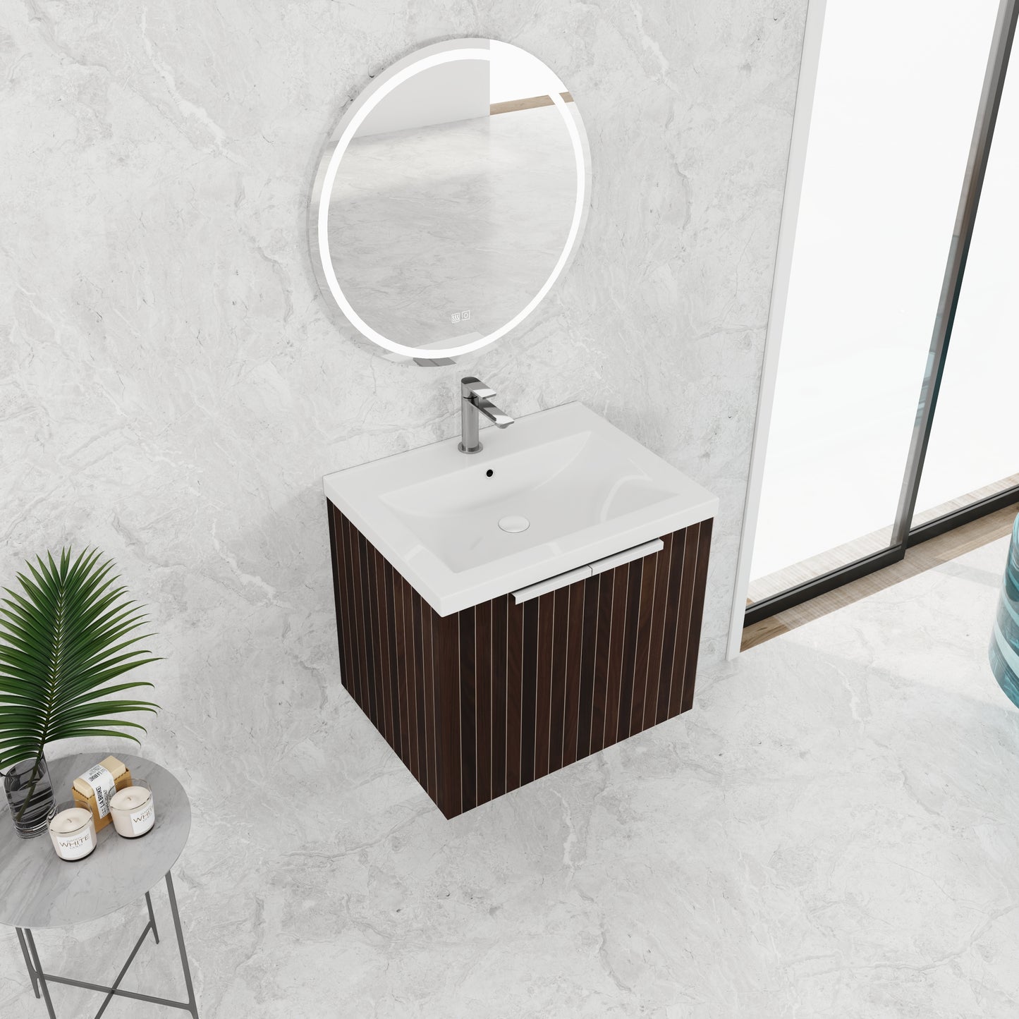 24-Inch Wall-Mounted Bathroom Vanity with Soft-Close Doors and Resin Sink for Compact Spaces