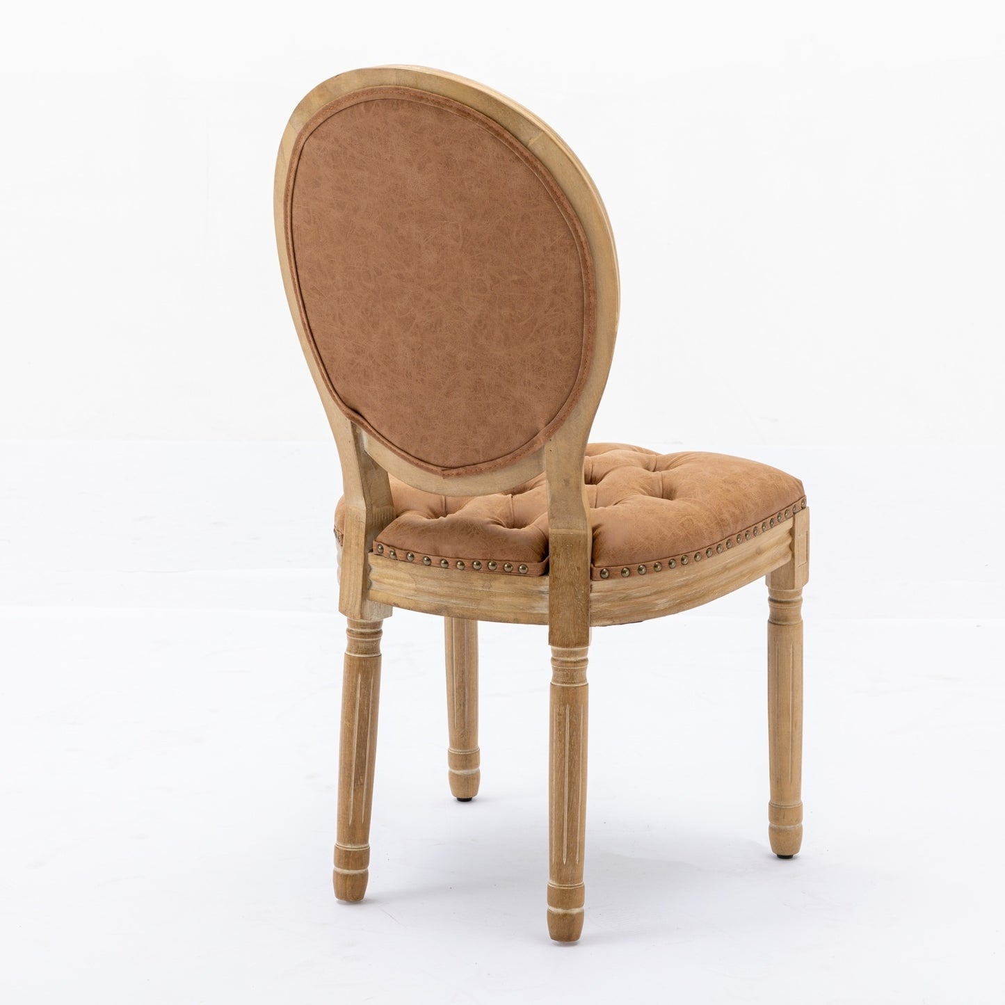 French Style Solid Wood Dining Chair Set of 2 with PU Leather, Nailhead, High Back, Rubberwood Orange