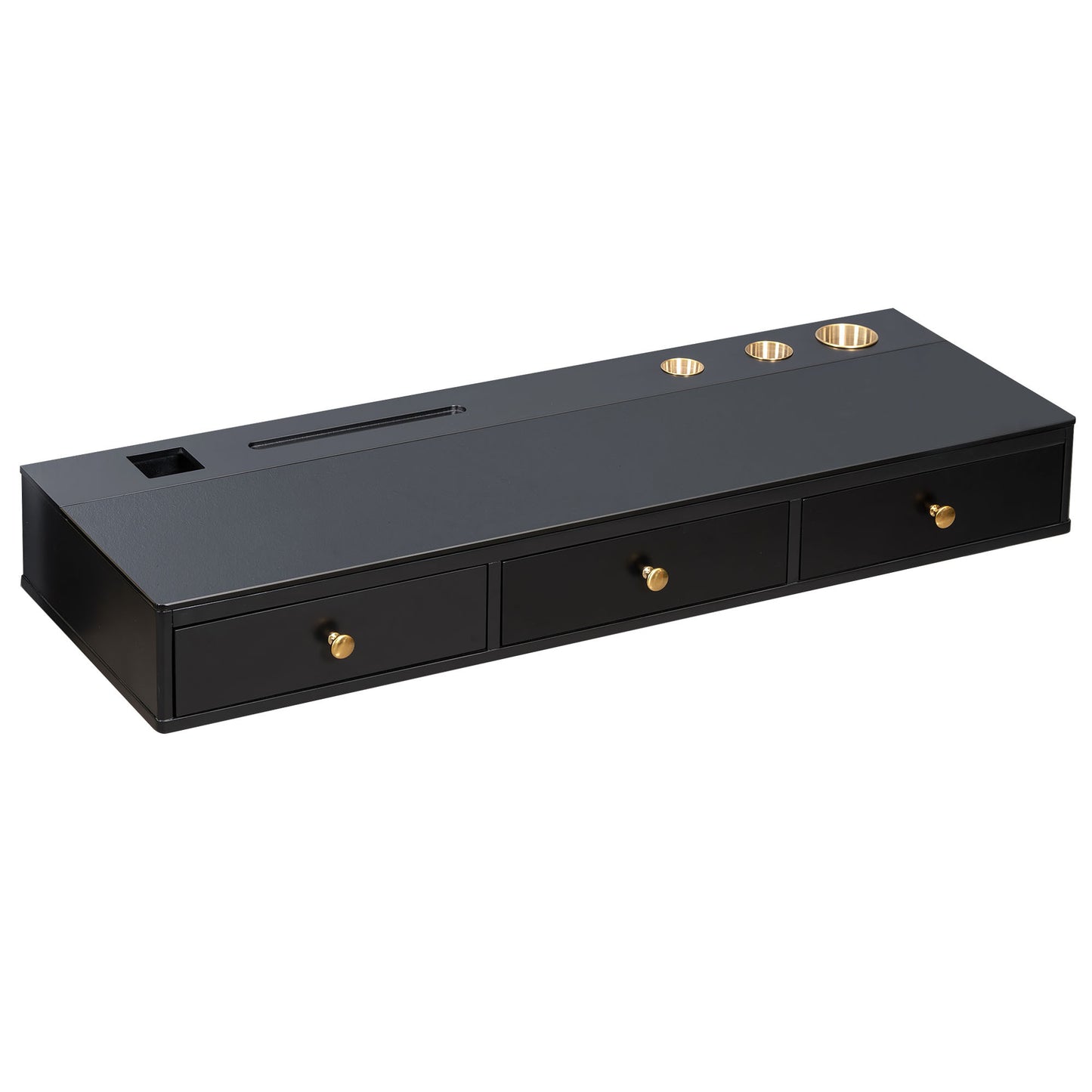 47-Inch Floating Shelf with Drawer — Wall-Mounted Vanity Desk for Bedroom/Bath Salon Table Black & Gold