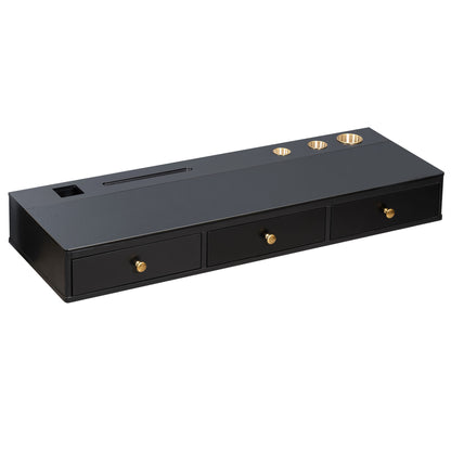 47-Inch Floating Shelf with Drawer — Wall-Mounted Vanity Desk for Bedroom/Bath Salon Table Black & Gold