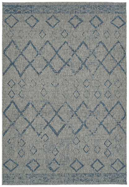 Rectangle Area Rug 5'3" x 7'6", Polypropylene Indoor/Outdoor, High-Low Cut & Loop, Modern Geometric Grey