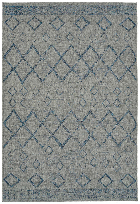 Rectangle Area Rug 5'3" x 7'6", Polypropylene Indoor/Outdoor, High-Low Cut & Loop, Modern Geometric Grey
