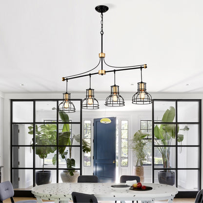 40-Inch Linear 4-Light Farmhouse Chandelier for Island, Metal Shade, Adjustable, Matte Black & Matte Gold