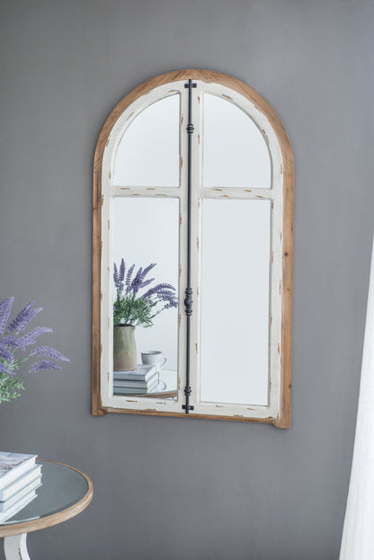 Carina Arched Window Frame Wall Mirror - 27.5" x 48" Distressed White Finish