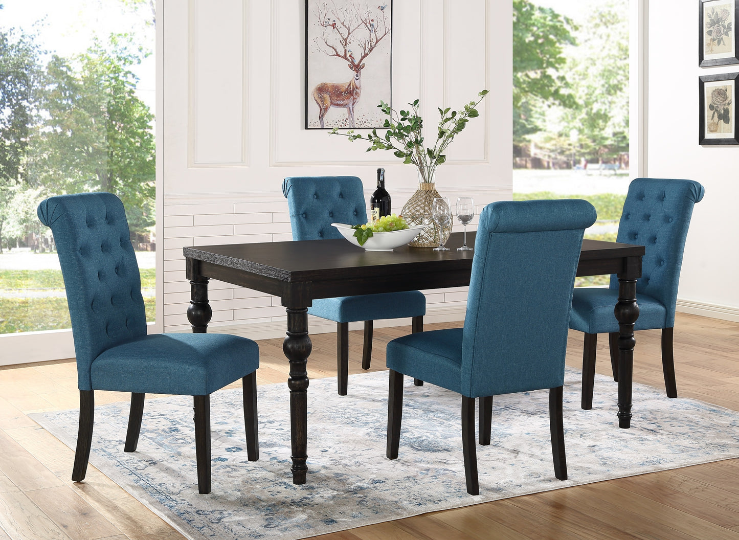 Urban Wood Dining Set With Turned Legs Table Chairs Blue