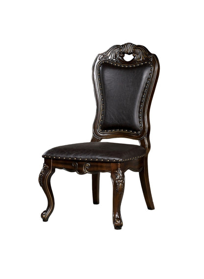 Set of 2 Solid Wood Dining Chairs with Leatherette Seats, Traditional Cabriole Legs, Nailhead Trim Walnut