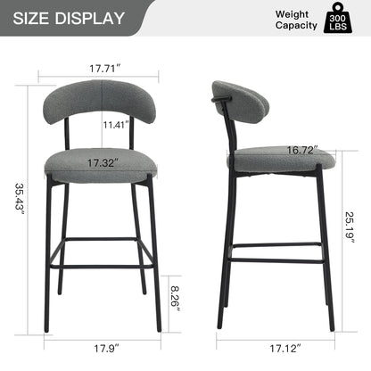 26 Inch Counter Height Bar Stool Grey Teddy Fabric Footrest