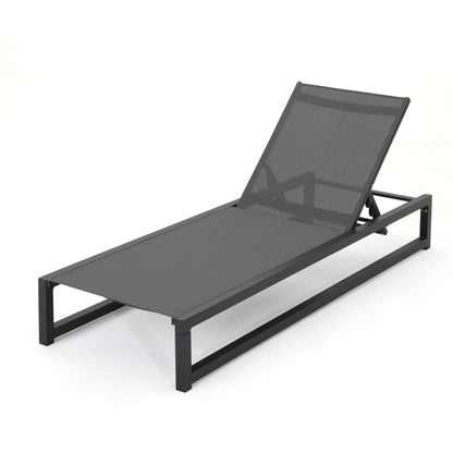 Outdoor Chaise Lounge With Five Reclining Positions Adjustable Mesh Seat On Durable Frame Black And Grey