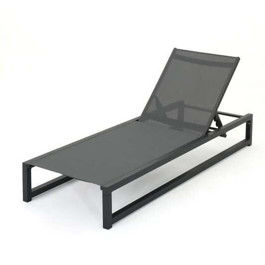 Outdoor Chaise Lounge With Five Reclining Positions Adjustable Mesh Seat On Durable Frame Black And Grey