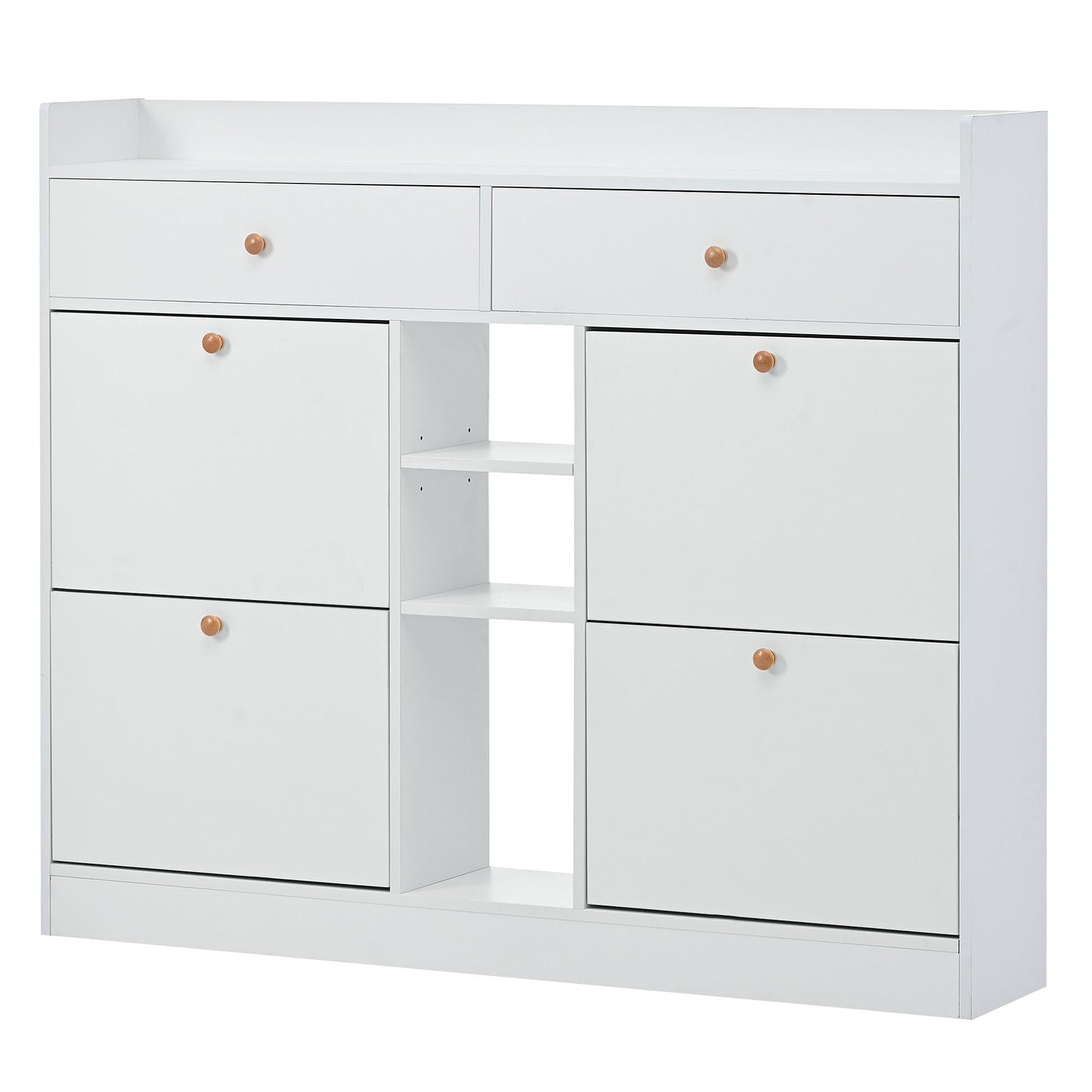 Stylish Modern White Shoe Cabinet with 4 Flip Drawers, 2-Tier Shoe Storage Organizer for Entryway, Space-Saving Free Standing Rack