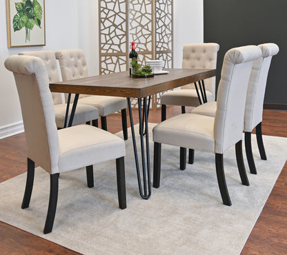 7 Piece Dining Set With Hairpin Table And Six Chairs Brown