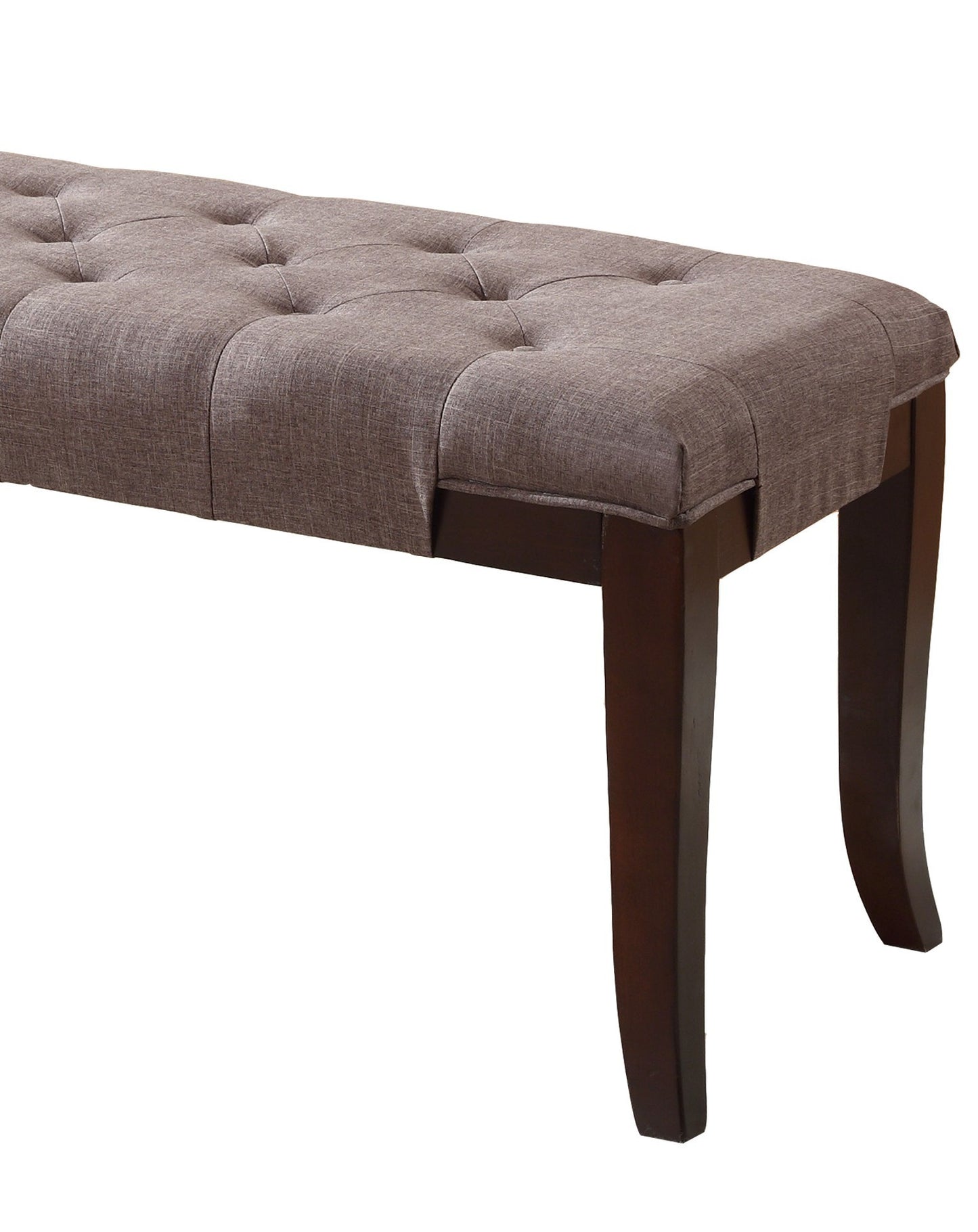 44W Tufted Polyester-Blend Fabric Bench with Espresso-Hardwood Legs, 16D x 18.25H, Entryway, Brown