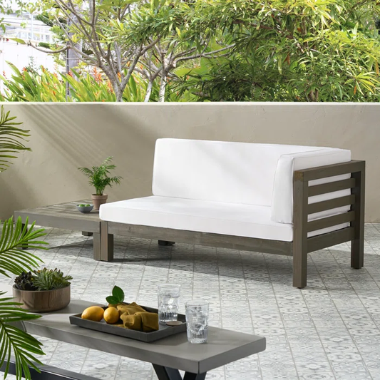 Right Corner Bench With Coffee Table, Acacia Wood Construction, 58 Inch Length, 30 Inch Width White