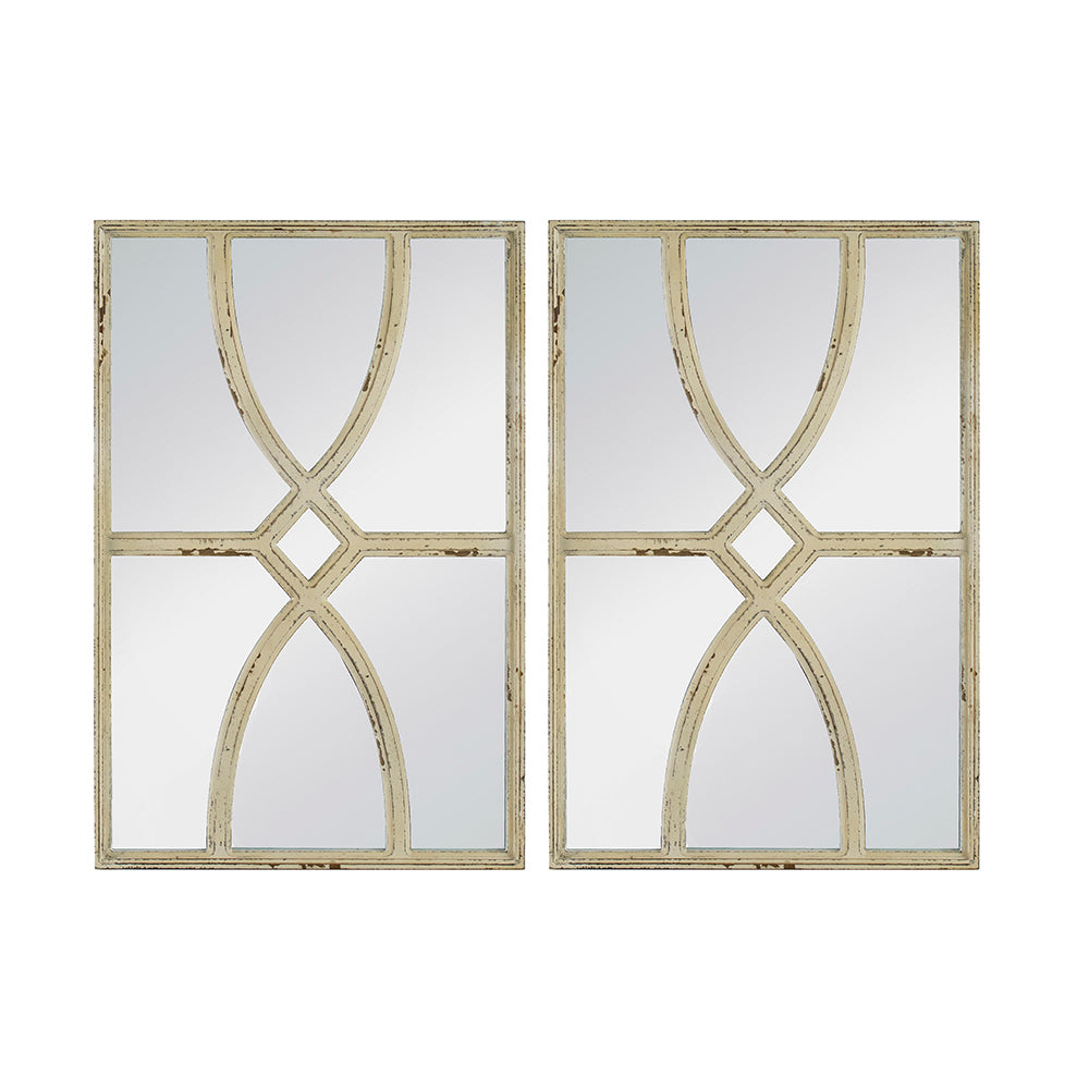 Set of 2 Distressed White Wooden Wall Mirrors, 16" x 23", Versatile Home Decor for Living Room, Vertical or Horizontal Display