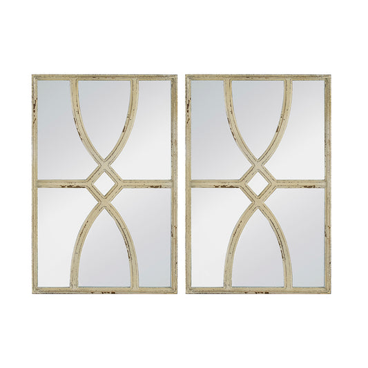 Set of 2 Distressed White Wooden Wall Mirrors, 16" x 23", Versatile Home Decor for Living Room, Vertical or Horizontal Display