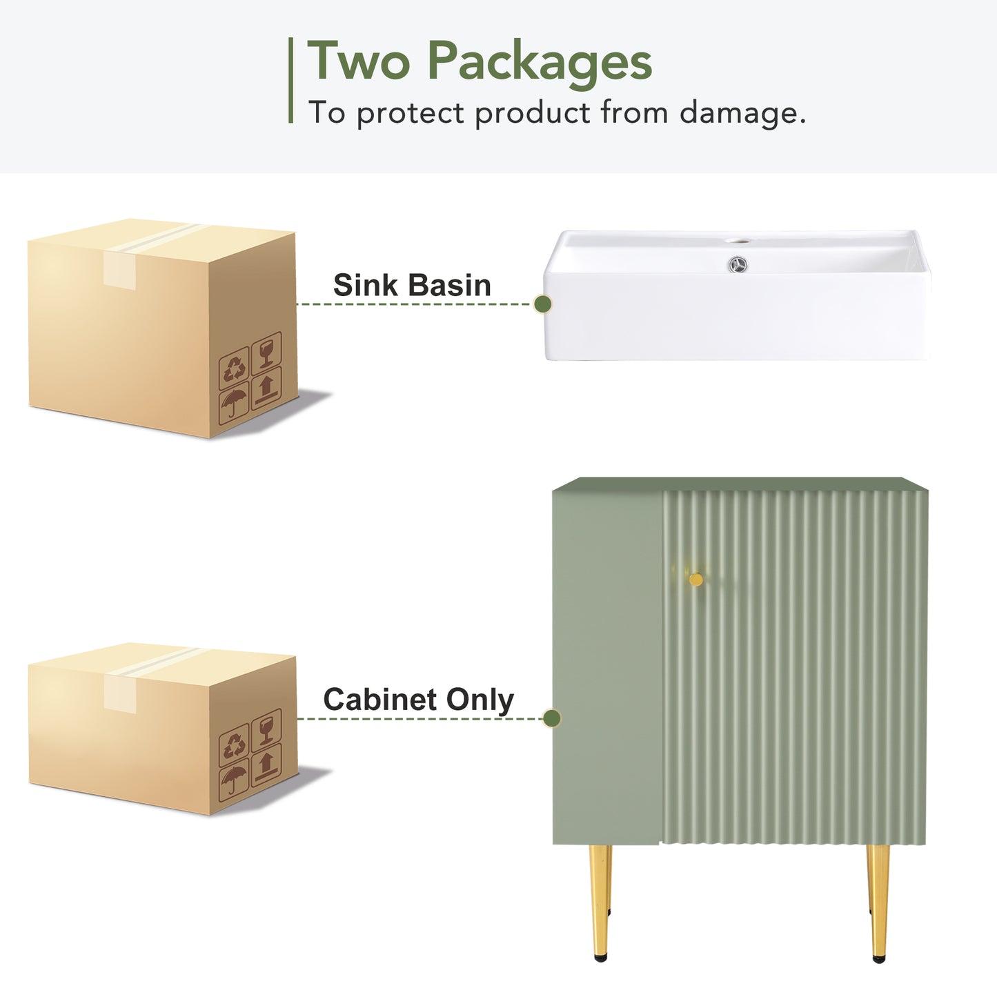 Contemporary 21.6" Green Bathroom Vanity with Left Side Storage and Ceramic Sink