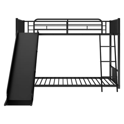 Twin Metal Bunk Bed with Fun Slide - Black Color