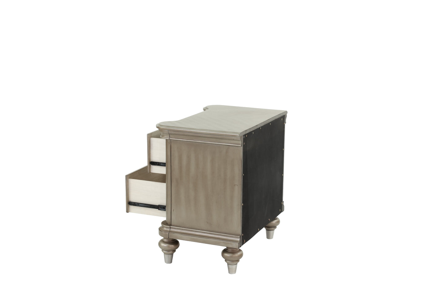 Luxury Classic Antique Silver / Champagne Finish 1pc Nightstand Storage Space Bedside Table Bedroom Furniture