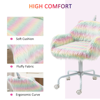 Colorful Fluffy Unicorn Desk Chair with Adjustable Height and 360° Swivel Base