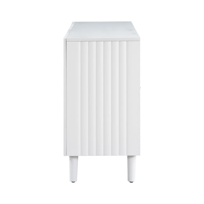 U_STYLE Elegant Four-Door Sideboard with Wavy Pattern Doors, Cylindrical Legs, and Sleek Metal Handles, Adjustable, Suitable for Study, Entryway and Living Room